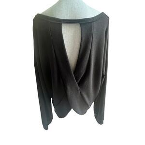 Stitch Fix Kaleigh Twist Back Waffle Knit Tee size XL Black Long Sleeve Top